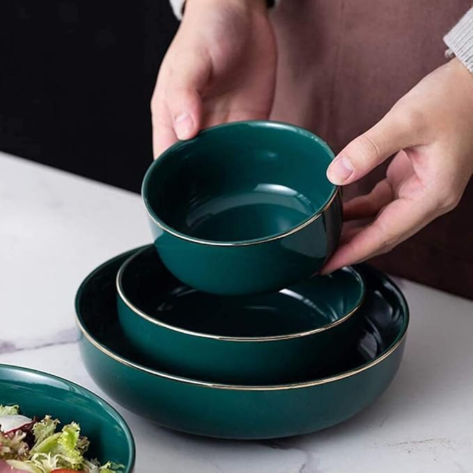 Dinner PlatesPottery Tableware26 Pieces Dark Green Phnom Penh Ceramic Dinner Set for 3-6 People