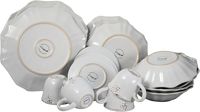 Elama Fleur De Lys 20-Piece Dinnerware Set in White