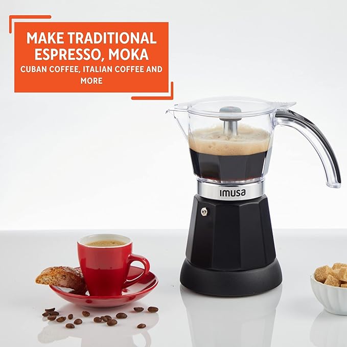 IMUSA 6 or 3 Cup Electric Espresso Maker Black Coffee Machine for Cuban Coffee Moka and Espresso Drinks