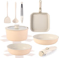 12 PCS Kitchen Cookware Set with Detachable Handle Pots and Pans Sets Non Stick Induction Pan Set for RV CookwareOven Safe PFOA Free(Hazelnut)