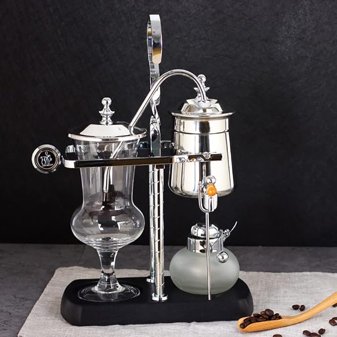Balance Siphon Coffee MakerBelgium Coffee MakerLuxury Royal Belgium Balance Syphon Coffee Machine for Home Office Coffee Lover Cold Brew Maker (silver)