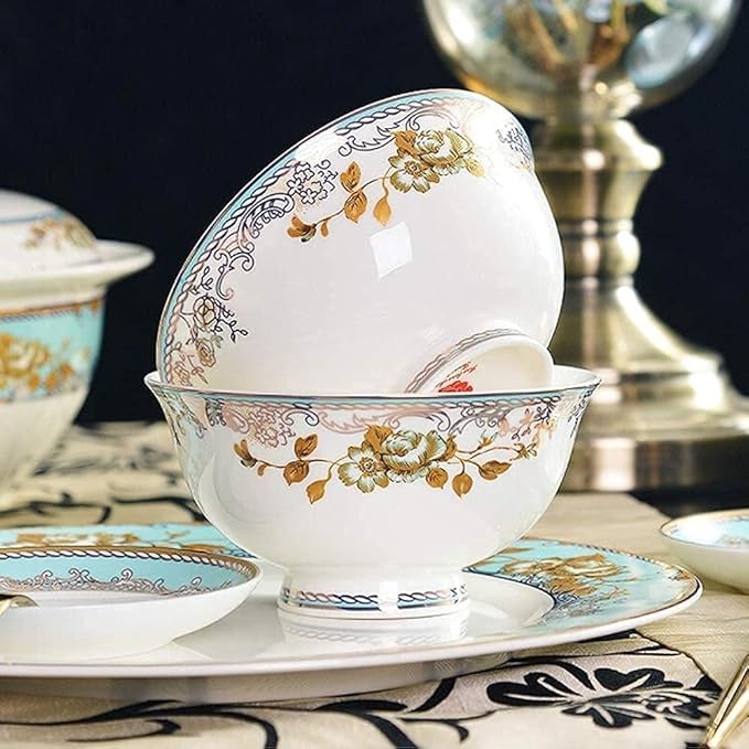 GaRcan Dinner Plate Luxurious Dinner Set for Party or Wgifts Dinnerware Sets Porcelain Bchina Dish Sets Bowls/Dessert Plates/Dinner Plates/Pot/Saucers Prime Service for 10/56 Pcs (60 Pcs)