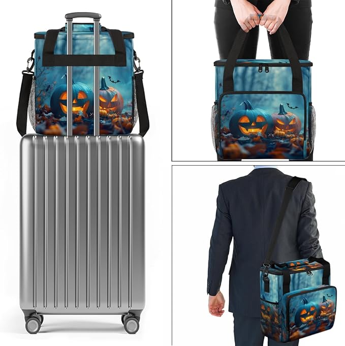 Abstract Pumpkin Coffee Maker Carrying Bag Bright Pumpkin Travel Storage Bag Compatible with K-Mini or K-Mini Plus Single Serve Coffee Brewer Carrying Case with Multiple Pockets &amp Shoulder Strap