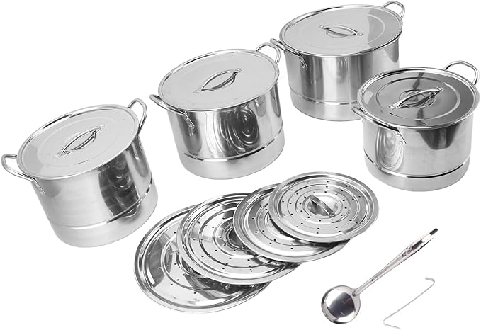 4PCS Stainless Steel Soup Pot Set with 8 Lids Multipurpose Kitchen Cookware for Cooking Steaming Stir Frying