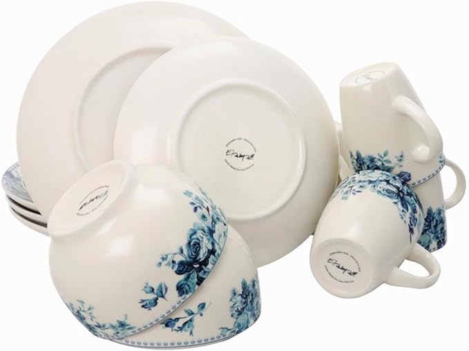Traditional Blue Rose 16 Piece Stoneware Dinnerware Set (Blue)