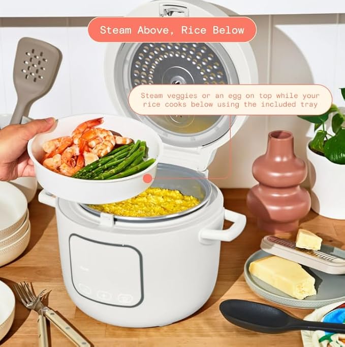 Beautiful 14-Cup Electric Rice and Grain Cooker Ceramic Nonstick Coating White Icing