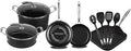 Vasconia 11-Piece Aluminum Cookware Set - Nonstick Pots and Pans with Lids - Dishwasher Oven Safe up to 475°F - Skillets Griddle Casserole Dutch Oven - Black