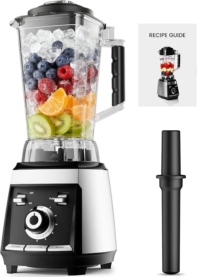 1800 WP Smoothie Blenders for Kitchen 30000 RPM Large Blender for Smoothies Ice Crushing &amp Frozen Fruit Heavy Duty Grinder with 68oz BPA-Free Pitcher Adjustment Speed Knob Silver