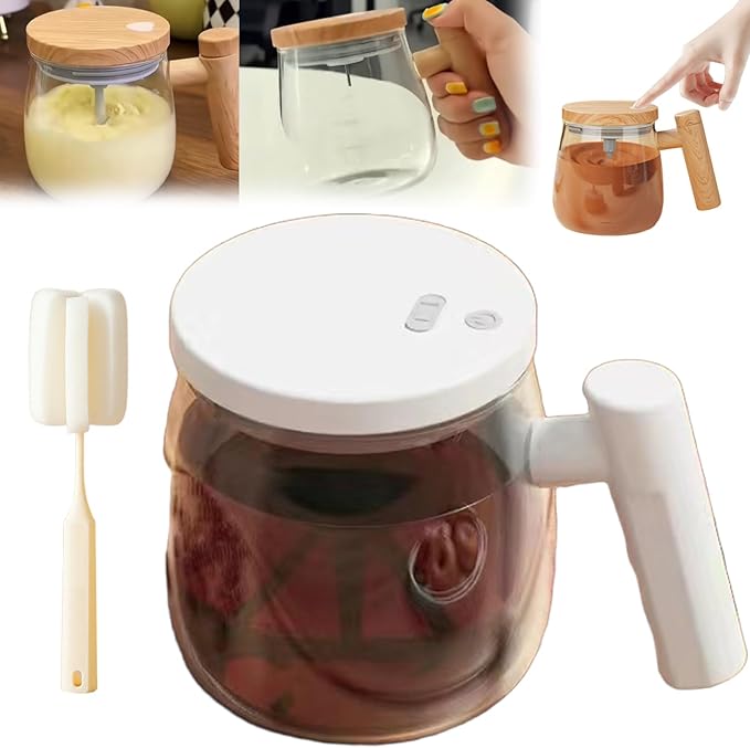 2026 New Self-Stirring Mug Self Stirring Coffee Mug 400ml 7000 Rpm Electric Mixer Cup Heat-Protection Glass Automatic Coffee Blender with Lid for CoffeeMilkCocoa and Other Beverages (White)