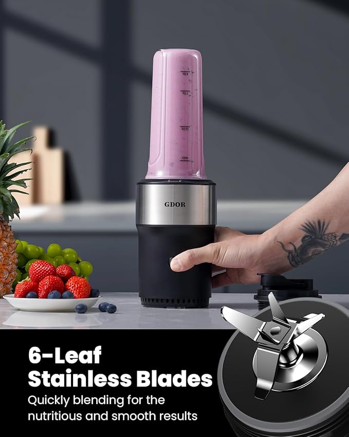 GDOR Blender for Smoothies 25000 RPM Personal Blender for Shakes and Smoothies with 2 * 24oz No-BPA To-Go CupsDetachable 6-leaf BladeHealthy RecipeBlack