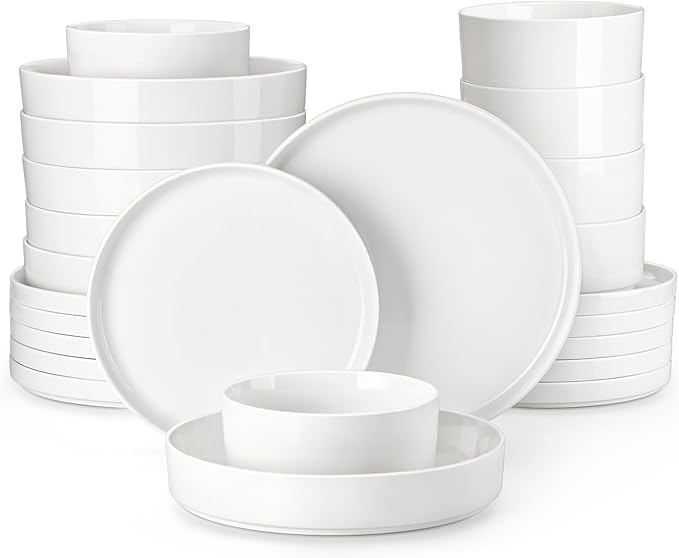 MALACASA 24 Pieces Porcelain Dinnerware Set Bundles 8.85 Large Pasta Bowls Set of 6
