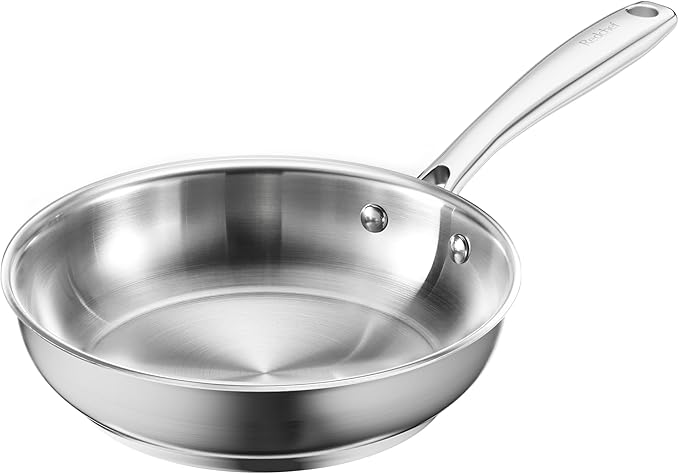 Redchef Stainless Steel Frying Pan Non-Toxic Uncoated Skillet for Cooking Induction Compatible Omelet Pan with Heavy-Gauge Bonded Base Oven &amp Dishwasher Safe Egg Pan 8 Inch