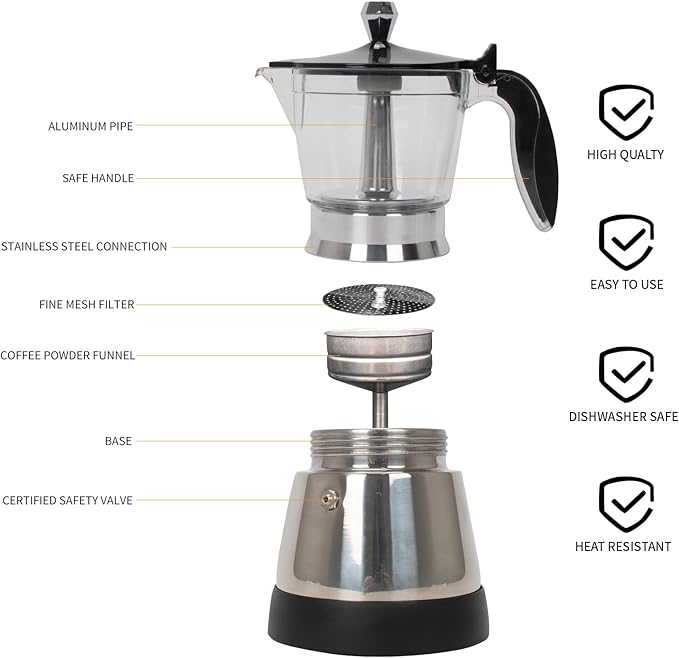 Cafeteras Electricas Modernas Moka Pot Italian Coffee Espresso Machine 6 Cup Cuban Coffee Maker with Detachable Base &amp Overheat Protection Greca Electrica De Cafe Gift for Travel