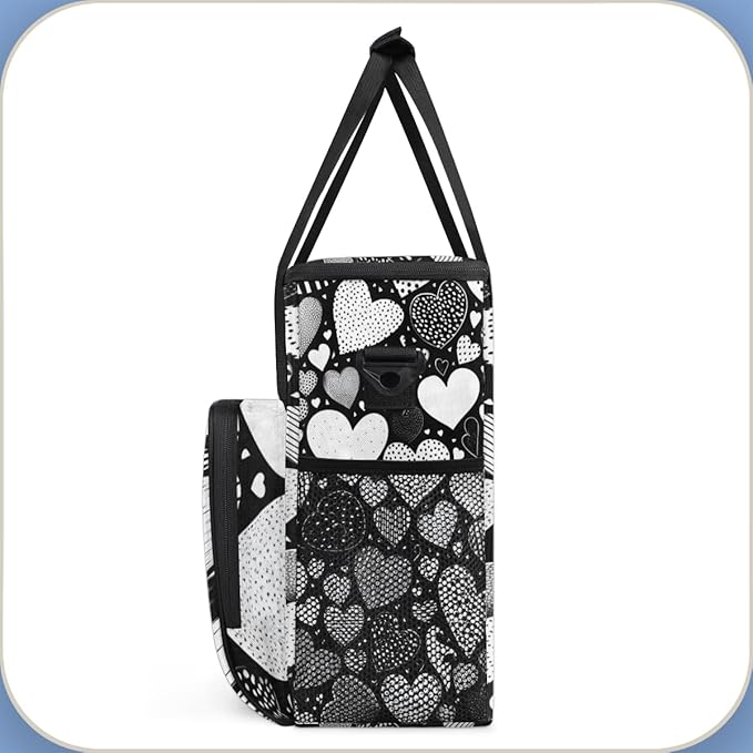 heart Coffee Maker Carrying Bag White Black Portable Travel Storage Tote Bag Compatible with K-Mini or K-Mini Plus Single Serve Coffee Brewer Carrying Case with Multiple Pockets &amp Shoulder Strap