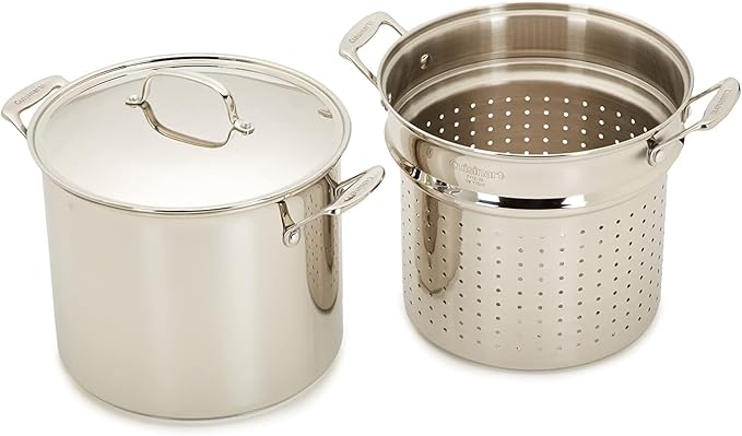 Cuisinart 4-Piece Cookware Set 12 Quarts Chef's Classic Stainless Steel Pasta/Steamer 77-412P1 &amp 1.5 Quart Saucepan w/Cover Chef's Classic Stainless Steel Cookware Collection 719-16