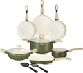 Cook &amp Serve 11 Piece Ceramic Non Stick Cookware Set with Lid Kadhai Fry Pan Dosa Tawa Saucepan Casserole Grill Pan 2 Nylon Tools