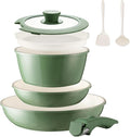 8PCS Ceramic CookwareNonstick Ceramic Pan Removable Handle Pots and Pans Set Stackable Set Nonstick Pan Pots and Pans Set Non Stick pot (Green)