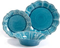 12-Piece Dinnerware Set Denim Household Plate Bowl Embossed Tableware Combination(E)