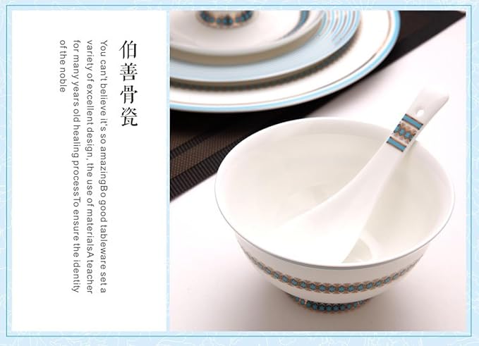 European Style Dinnerware Set Service for 6 Bone China Dinnerware Sets Unbreakable Porcelain Dinner Sets Coffee Cup and Saucer Tableware Set Steak Dinner Plates Dish Set Sky Blue Malang-3