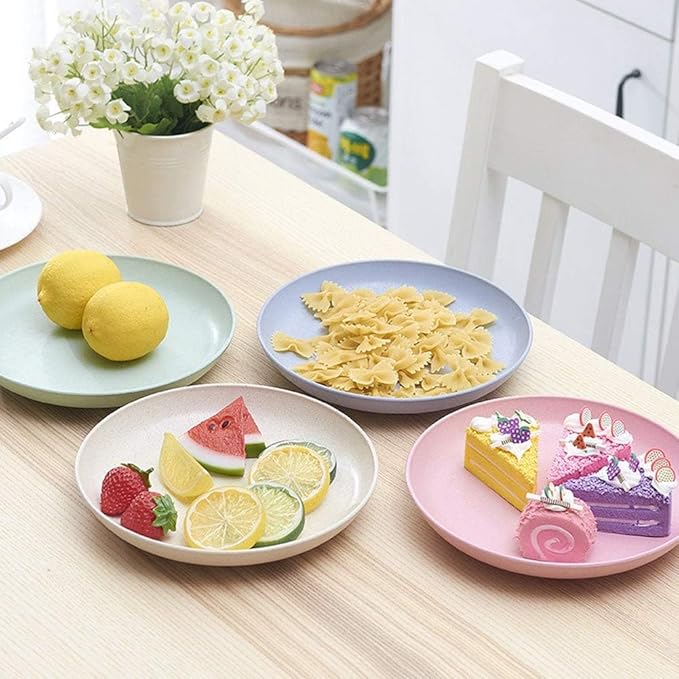 Unbreakable Tableware 4pcs Set Dinner Plates 7.5'' Round Food Plate Dish Saucer Healthy Wheat Straw Dinnerware Dishes Set GRB251G