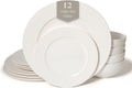 New Bone China 12 Piece Dinnerware Set Santorini Collection (Sun) White Daily Use China Embossed Tableware Service for 4
