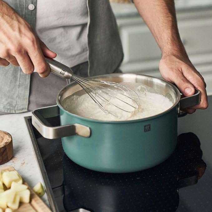 ZWILLING Pure Cookware Green Set of 3 3Ply Stainless Steel Coloured Ceramic Outer Coating Stay Cool Handles Dishwasher Safe
