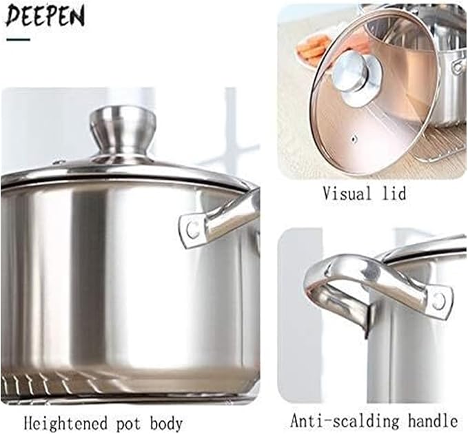 Cookware Set Pots and Pans Set 3 Pcs Thicken Stainless Steel Cooking Soup Pot with Glass Lid Milk Pan Saucepan Kitchen Supplies Cooking Pot Set Cooking Pan Set