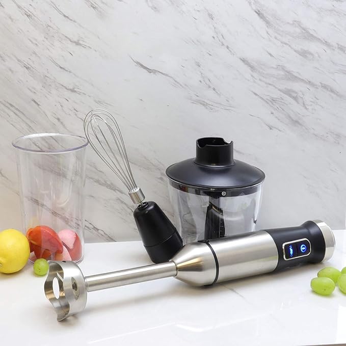 4-in-1 Immersion Hand Blender with Speed Control – Multipurpose Stick Blender with Whisk Chopper and Beaker – Powerful 300W for Smoothies Soups Sauces &amp More