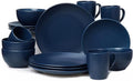 wocaxc16-Pieces Stoneware Dinnerware Set Kitchen Dinnerware Ceramic Crockery Set Dinner Service Set for 4 Include Dinner Plate Dessert Plate Cereal Bowl and Mug. (navy blue)
