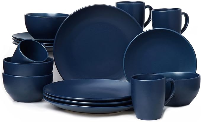 wocaxc16-Pieces Stoneware Dinnerware Set Kitchen Dinnerware Ceramic Crockery Set Dinner Service Set for 4 Include Dinner Plate Dessert Plate Cereal Bowl and Mug. (navy blue)