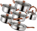 Amosfun 12-Piece Heavy-Duty Stainless Steel Cookware Set Induction Compatible Includes Soup Pot Fry Pan Small Milk Pan and Kettle for Home Kitchen