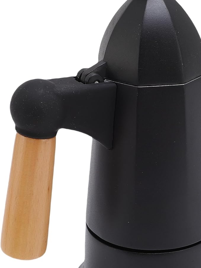 FILFEEL Elegant 3-Cup Stovetop Coffee Maker with Wooden Handle Aluminum Percolator Pot for Home (Black)