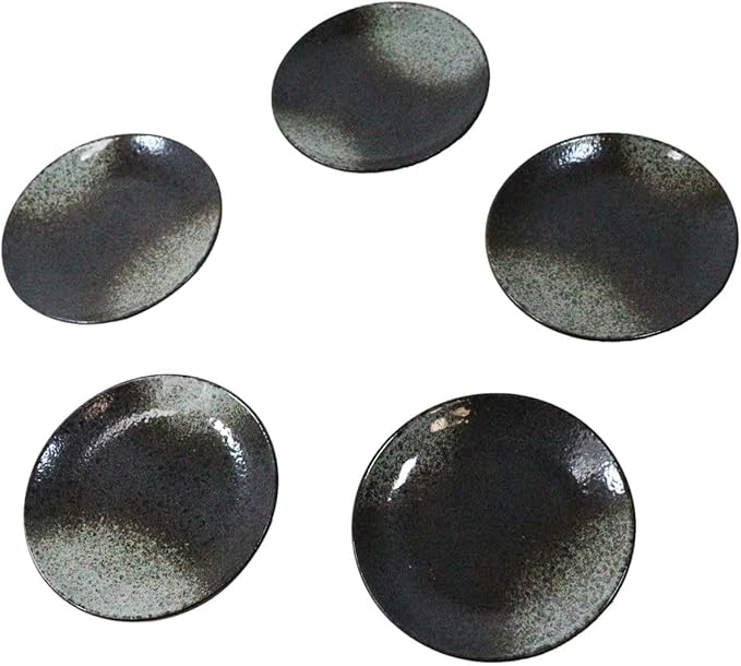 Ebros Gift Artistic Charcoal Grey Tone Hakumu Porcelain Collection Dinnerware Serveware Kitchenware Set Asian Japanese Restaurant Supply (Pack Of 5 Round Appetizer Salad Plates 6 D)