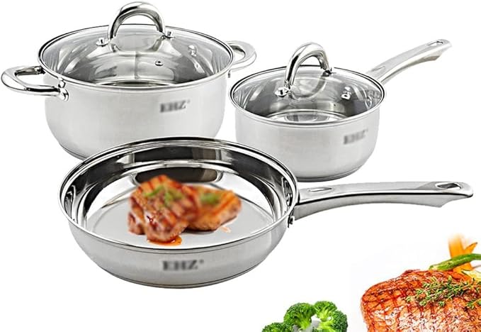 Solid Stainless Steel Pots and Pans Set with Pan Cookware Set with Lid Frying Pan 5 Piece Kitchen Cookware Set