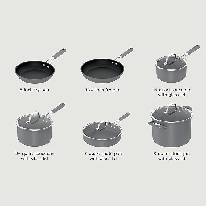 Ninja NeverStick Professional Hard-Anodized 10 Piece Pots &amp Pans Set Nonstick Cookware Set Durable Oven Safe to 500°F Slate Grey C39500