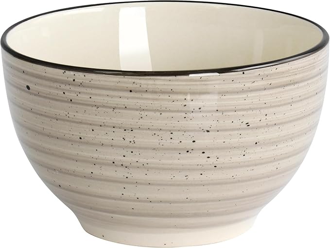 24-Piece Stoneware Dinnerware Set – Round Two-Tone Hand-Painted Dishes with Swirl Design Service for 6 Microwave &amp Dishwasher Safe Tableware (Cream)