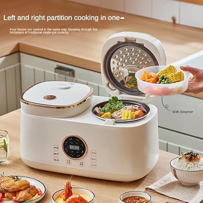 Professional Small Electric Rice Cooker Home Intelligent Multi-Functional Integrated Dual-Control Small Integrated Rice Cooker 2L+2L Capacity for Home Cooking