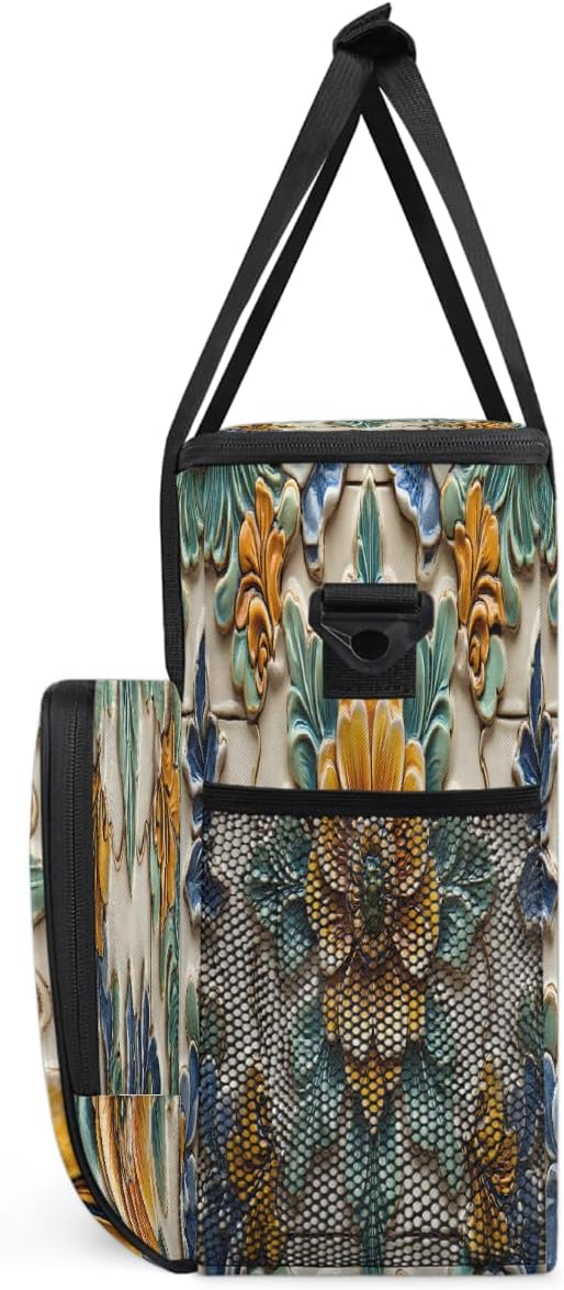 Ceramic Flowers Coffee Maker Carring Bag Travel Carrying Storage Tote Bag Compatible with Keurig K-Mini or K-Mini Plus Portable Single Serve Coffee Brewer Case with Pockets for K-cup Pods