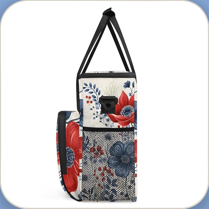 Star-Floral 4th of July Coffee Maker Carrying Bag Travel Storage Bag Compatible with K-Mini or K-Mini Plus Single Serve Coffee Brewer Carrying Case with Multiple Pockets &amp Shoulder Strap