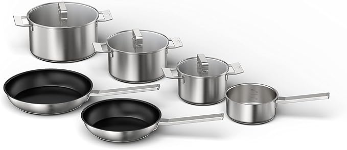Bosch HEZ9SE060 Hob Accessories 6-Piece Stainless Steel Cookware Set: 4 Pots and 2 Pans for Electric Hobs and Induction Hobs Made in Germany
