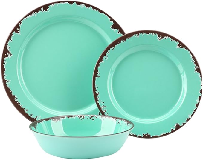 Rustic Melamine Dinnerware Set12-Piece Plates and Bowls SetsYinshine Unbreakable Melamine Dish SetLightweightService for 4Dishwasher SafeGreen