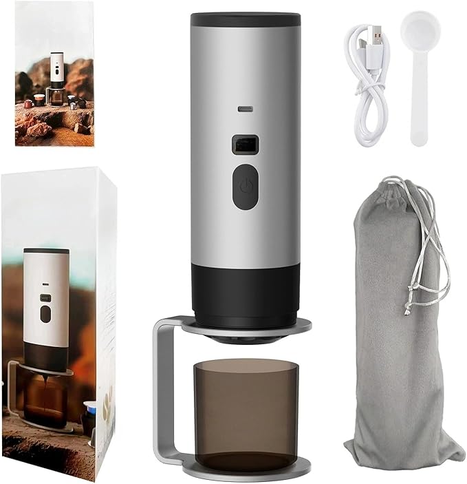 Portable Electric Espresso Coffee Maker Rechargeable Capsule Machine 90ML Tank 120ML Cup 5 Colors (High-end Starry Grey version with velvet bag for stand)