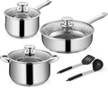 Walchoice 8-Piece Stainless Steel Cookware Set Kitchen Pots and Pans Set with Glass Lid for Cooking Kitchen Cookware Set with Utensils Induction &amp Dishwasher Safe Silver