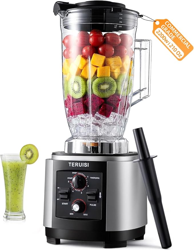 Commercial Blender 2200W 2.95 HP Professional Blender with Quiet PC Sound Enclosure 210 Oz / 6L Large Heavy Duty Blenders with 9 Speeds Timer Self-Cleaning 5 Presets For Shake and Smoothie