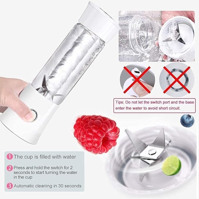 Portable Blender Smoothie Juicer Cup - Six Blades in 3D 480ml Fruit Mixing Machine with 4000mAhMixer Fruit Rechargeable Personal Size USB Home Jucie Blender Bottles (Color : Blue)