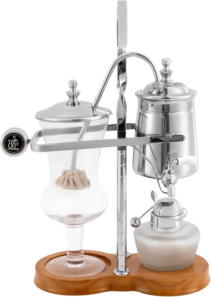 Belgium Balance Syphon Coffee Maker Vintage Belgian Siphon Brewer with Cup&ampCoffee Spoon Disassemble Luxury Coffee Pot Set for Restaurant Home Kitchen Office-Silver