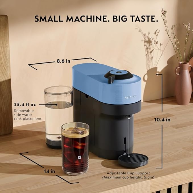 Nespresso Vertuo Pop+ Coffee and Espresso Machine by De'Longhi with Aeroccino Milk Frother Pacific Blue