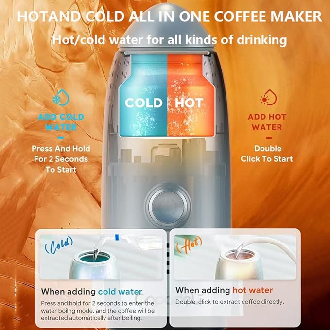 Portable Espresso Machine 19 Bar Mini Coffee Maker Self-Heating Electric Espresso Maker Recharging Travel Coffee Maker Hot and Cold All in One Coffee Maker for Travel Hiking Home White