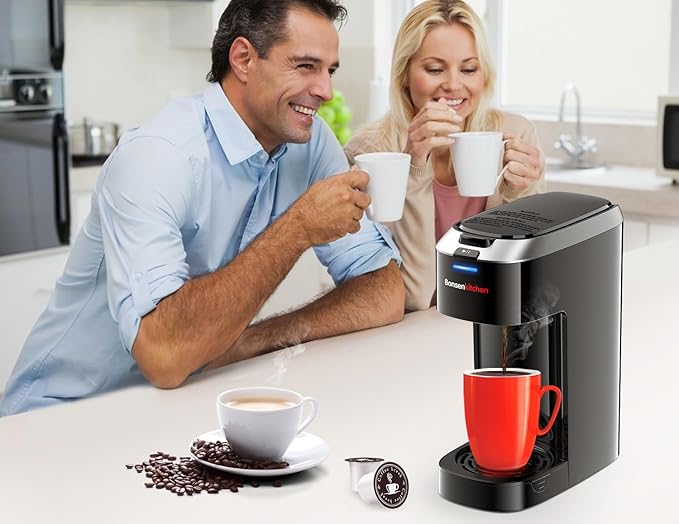 Bonsenkitchen Single Serve Coffee Maker K Cup Pod with 6-14oz Brew Size- 3 Min Fast Brewing Machine with Strength Control BPA-free Materials Fits 6.6 Travel Mugs Silver Upgrade