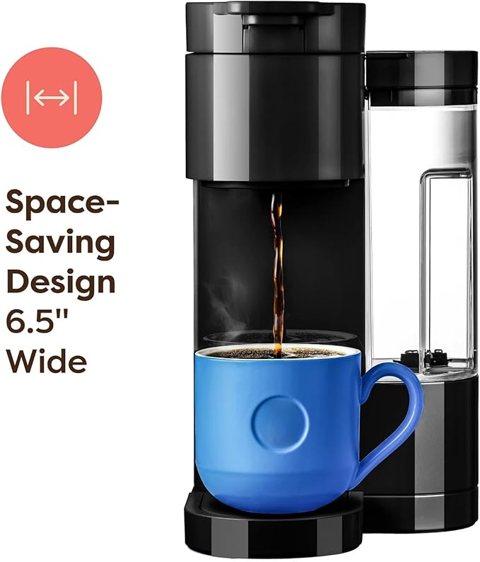 Express Essentials Single-Serve KCup Pod Coffee Maker 3 Cup Sizes Fast Fresh Brew 30oz Removable Water Reservoir Travel Mug Friendly Maintenance Alert Space-Saving (Black)